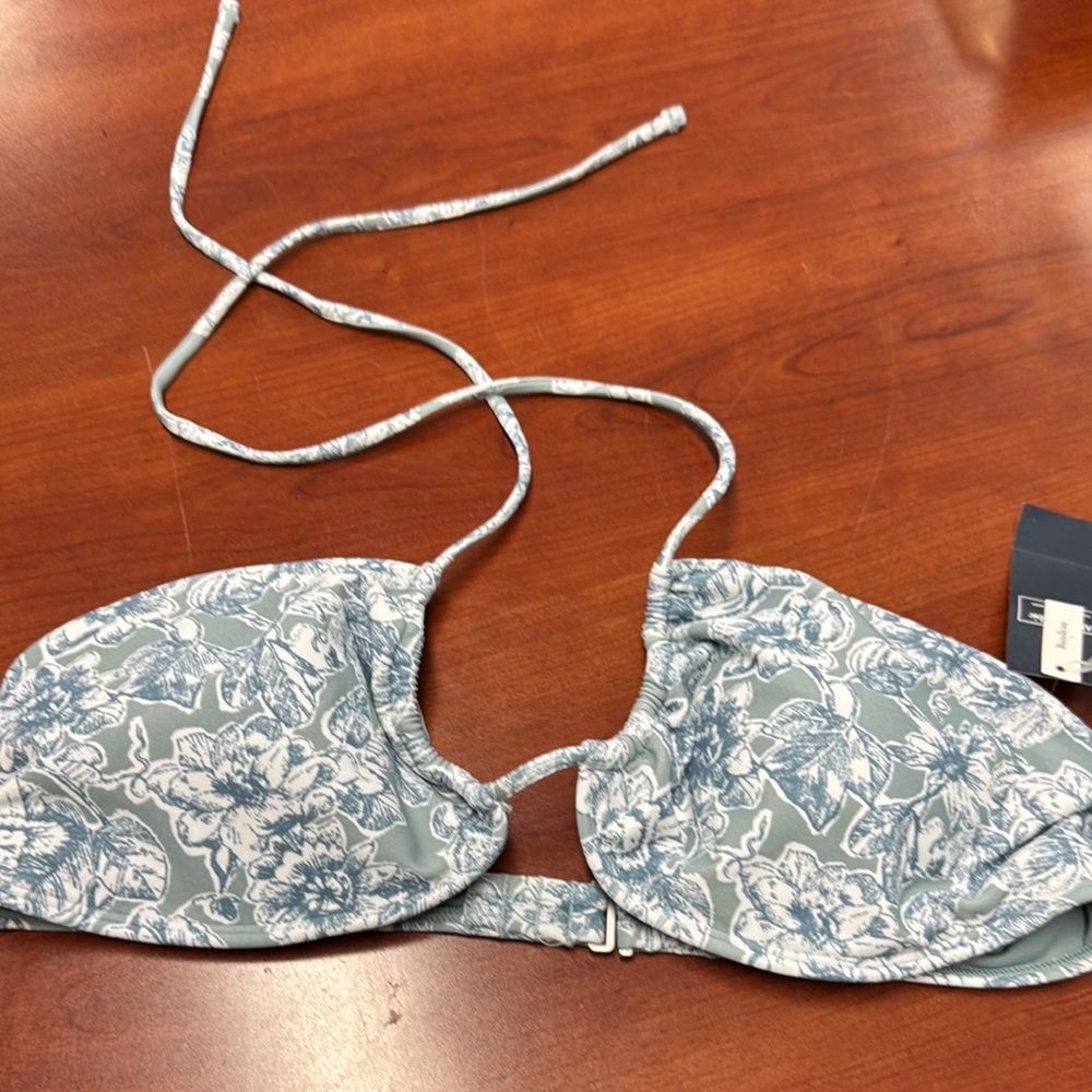 Abercrombie & Fitch Floral Print Bikini Top in Light Blue and White